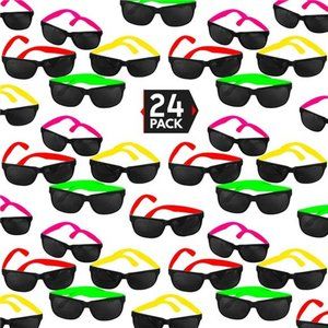 24 Pack 80's Style Neon Party Sunglasses - Fun Gift, Party Favors, Party Toys